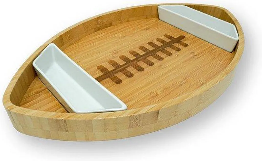 Plateau en bois XXL avec 2 assiettes céramique pour nachos et salades