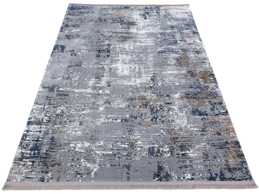 Tapis rectangulaire 80x150 cm STEFANO coloris gris bleu et blanc