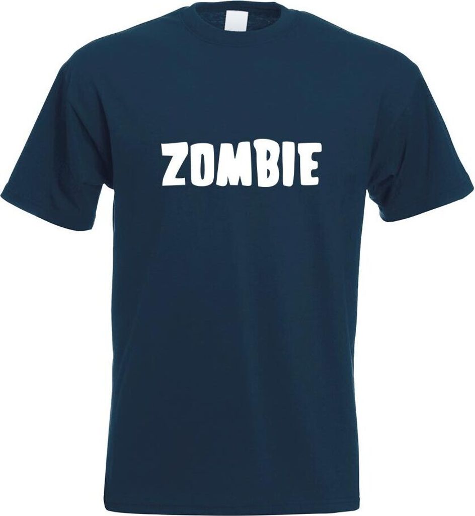 Kiwistar - T-Shirt - Navy - Zombie Wort Motiv Bedruckt Funshirt Design Print - mit Motiv Bedruckt - Funshirt Design - Sport - Freizeit - Herren - L