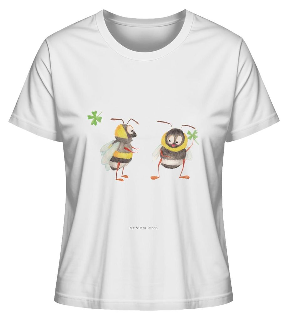 Mr. & Mrs. Panda Basic T-Shirt Damen Hummeln Kleeblatt Größe XL - Weiß - Geschenk, Sommershirt, Baumwoll, Shirt, glücklich Werden, sein, Lustig...