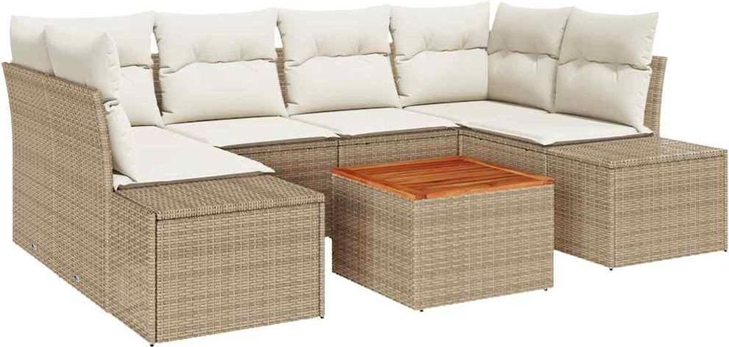 vidaXL Gartensofa-set mit Speicher 7 pcs Beige und Creme Poly-Rattan