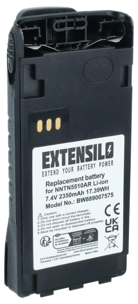 EXTENSILO Akku kompatibel mit Motorola GP340 EX Funkgerät, Walkie Talkie (2350 mAh, 7,4 V, Li-Ion) + Gürtelclip