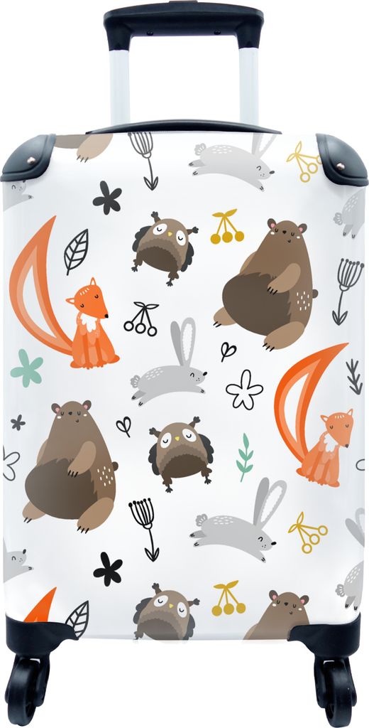 MuchoWow MuchoWow Koffer Handgepäck Trolley Rollkoffer Kleine Reisekoffer mit 4 Rollen - Tiere - Wald - Muster - Cabin Size < 55x40x23 cm & 55...