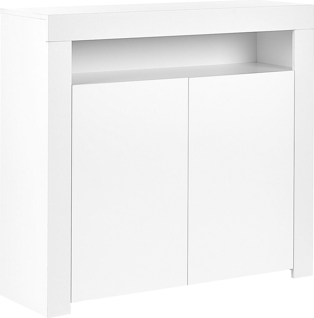 BELIANI Sideboard Weiß MDF u. Faserplatte Halbhoch Schmal mit LED-Beleuchtung Schränken Fach Modern Konsolentisch Schlafzimmer Wohnzimmer Aufbewa...