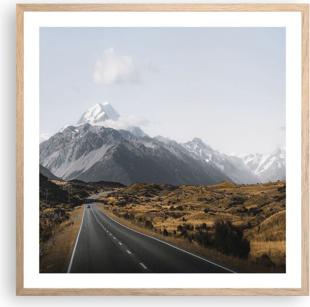 Gerahmtes Poster - Rahmen in heller Eiche - Weg Berg Gipfel - 60x60 cm - Wand Bild - Wanddeko - Wandbilder - Kunstposter - Wandposter - Bilderrahme...