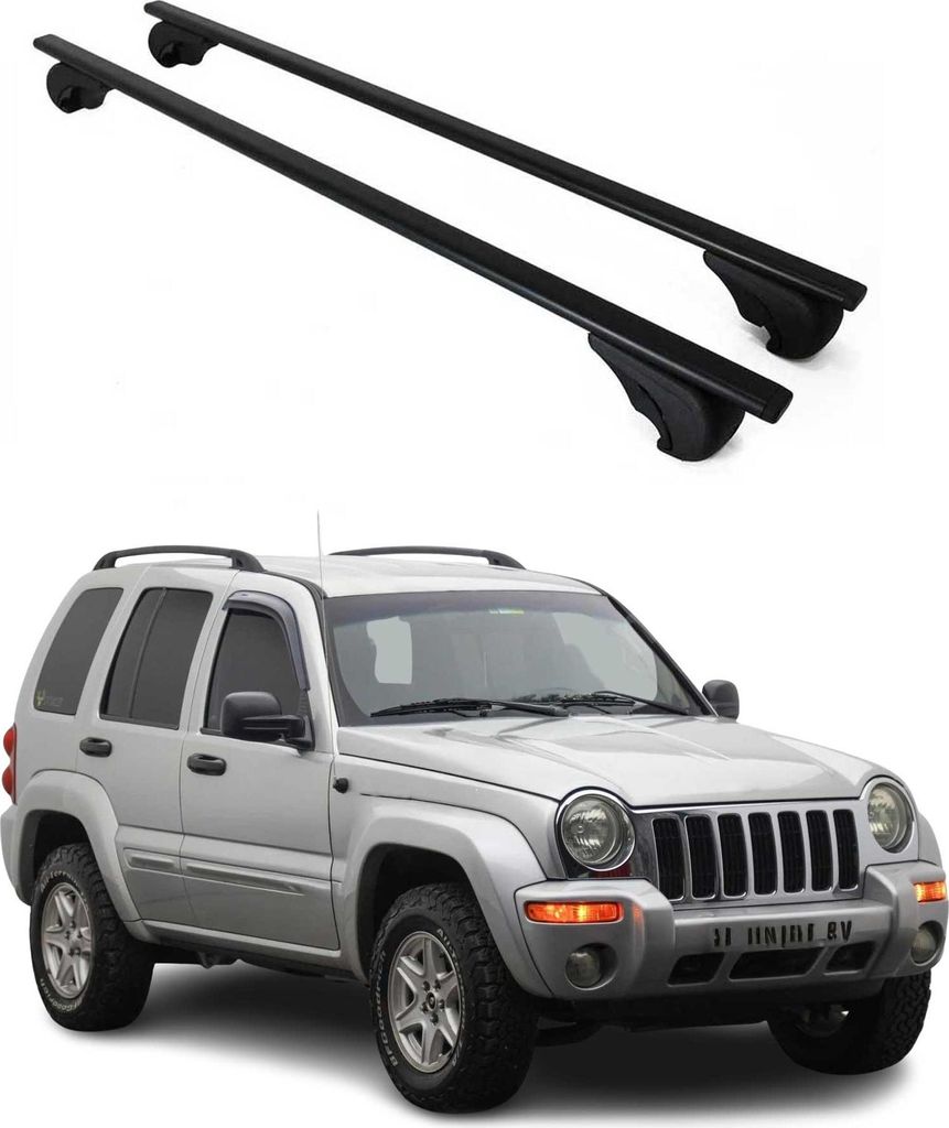 Dachträger Grundtäger für Jeep Cherokee KJ 2002-2007 75kg Metall Schwarz 2 tlg
