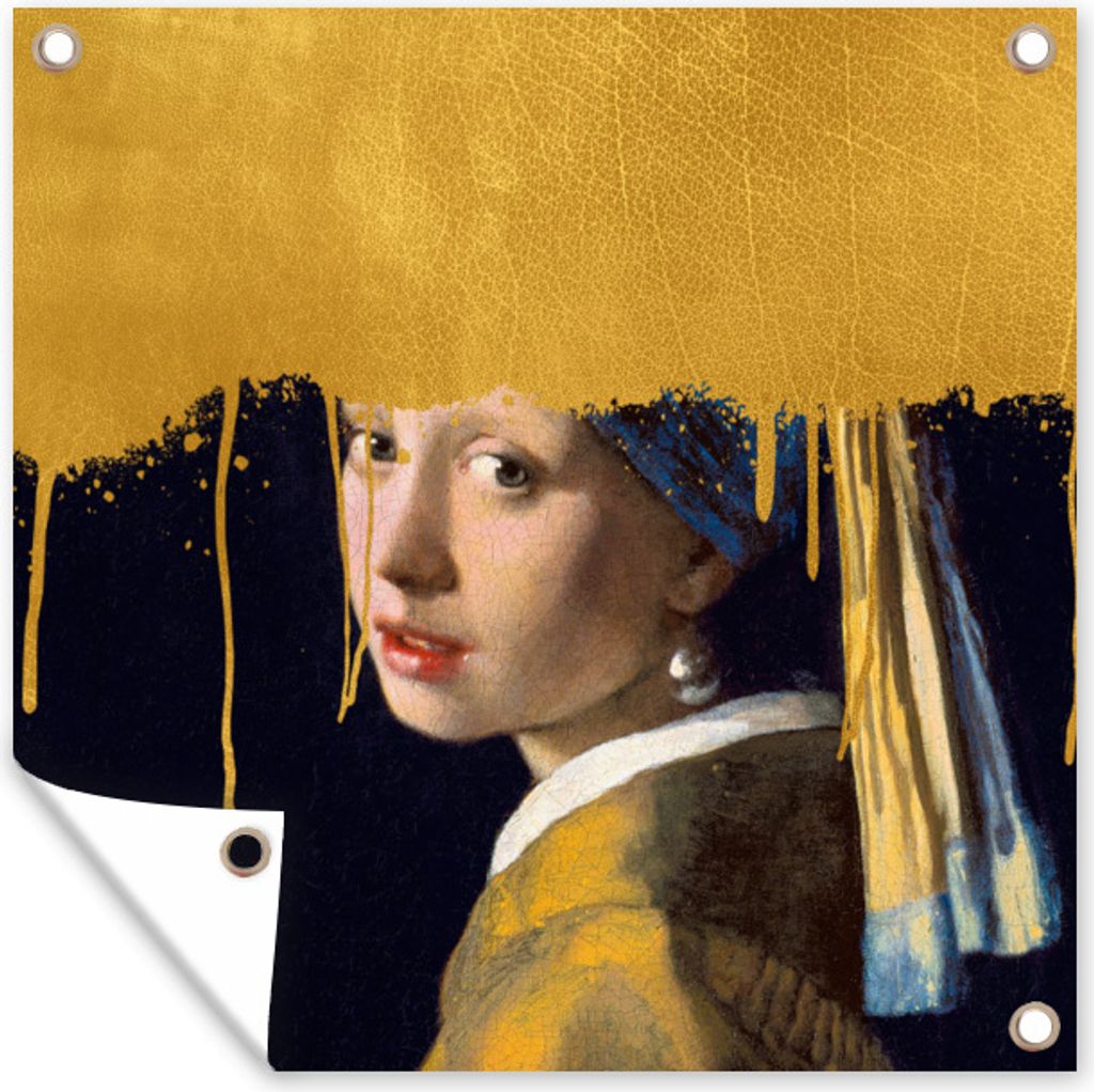 MuchoWow 100x100 cm Outdoor-Poster Gartendeko Sichtschutz Garten Poster für den Garten Mädchen mit einem Perlenohrring - Gold - Vermeer
