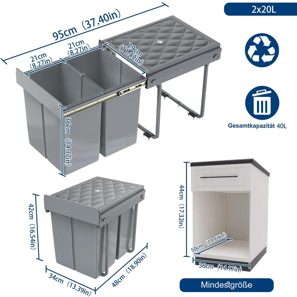 Système de tri des déchets sous évier 2 bacs pour cuisine équipée - 2