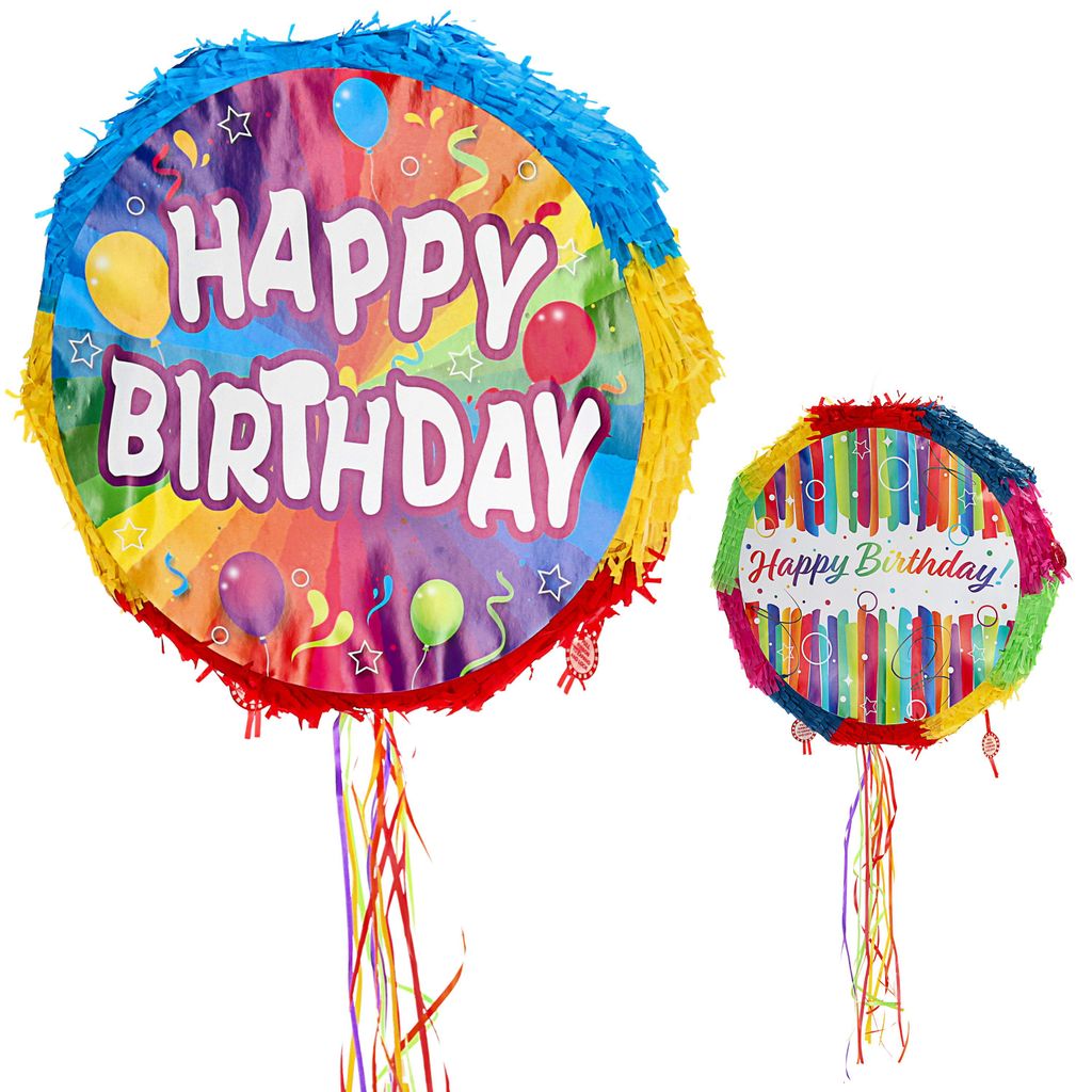 Pinata Happy Birthday Ø44x9cm Papier bunt zum Aufhängen und Produktbild 