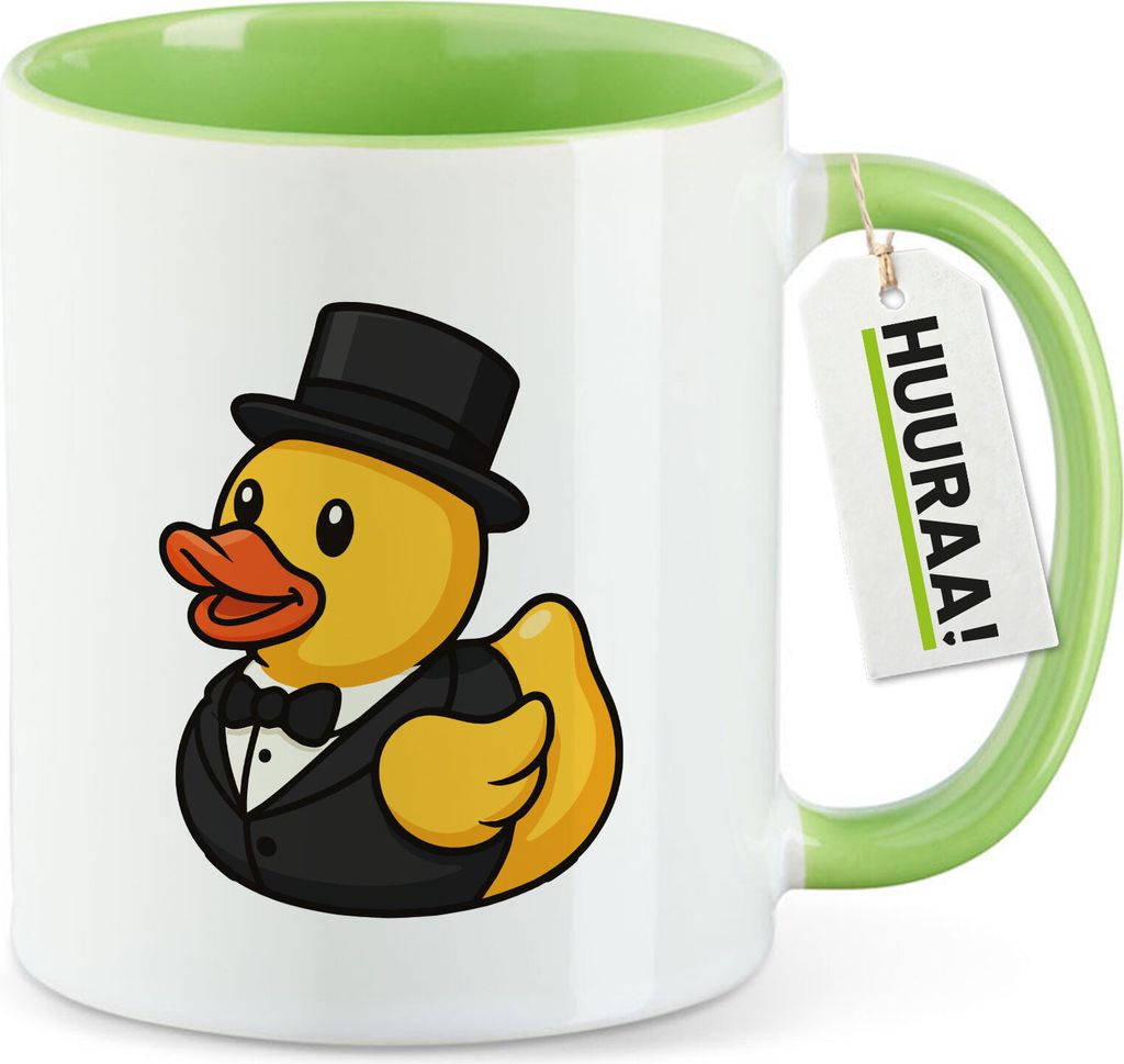 Huuraa Kaffeetasse Quietscheente Bräutigam Gummiente Hochzeit 330ml Grün Keramik Kaffeebecher Geschenkidee