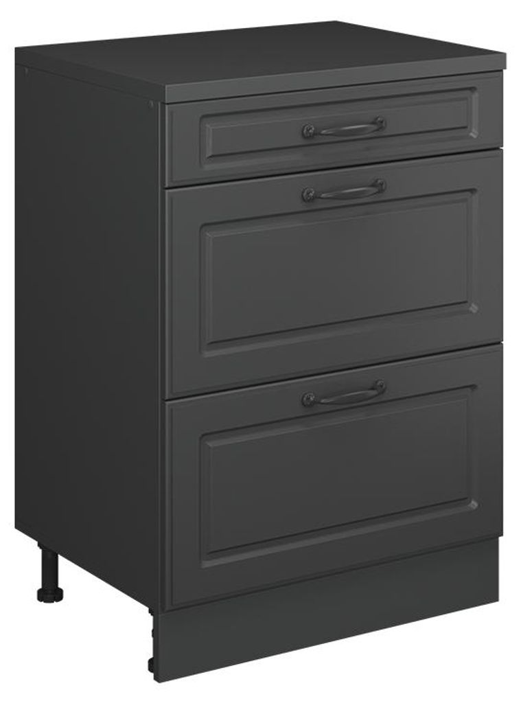 Küchenschrank für Dachschrägen Vicco R-Line Anthrazit Landhaus 60 cm ohne Schräge mit 3 Schubladen, Model 61696
