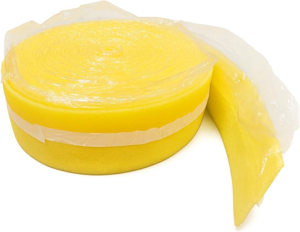 A roll of yellow insulation material, likely for underfloor heating, wrapped in clear plastic.