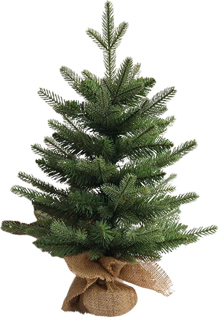 Künstlicher Mini-Weihnachtsbaum, kleine Kiefer mit Jute-Sockel, Tischdekoration, grün/schneebedeckt, für den Innenbereich