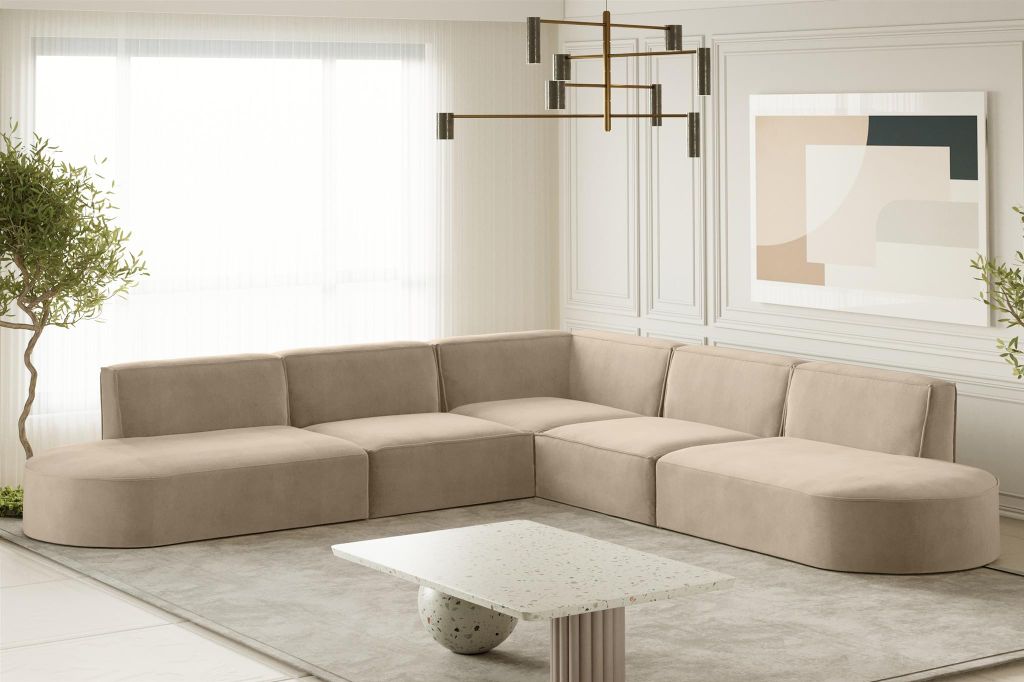 Ecksofa Designersofa PALMA in Stoff Noel Beige Seite Produktbild 