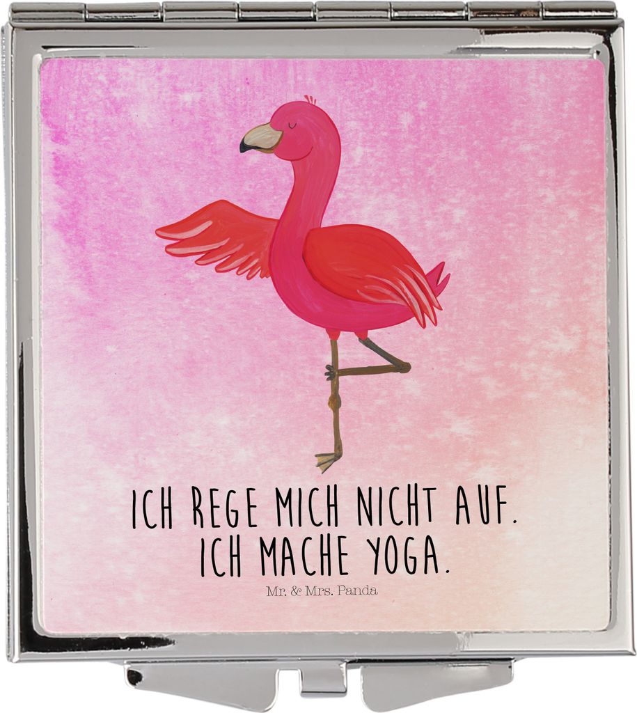 Mr. & Mrs. Panda Kosmetikspiegel Flamingo Yoga - Aquarell Pink - Geschenk, Yogi, Schminkspiegel, Namaste, klein, Kleiner Spiegel, Rosa, Handspiegel...