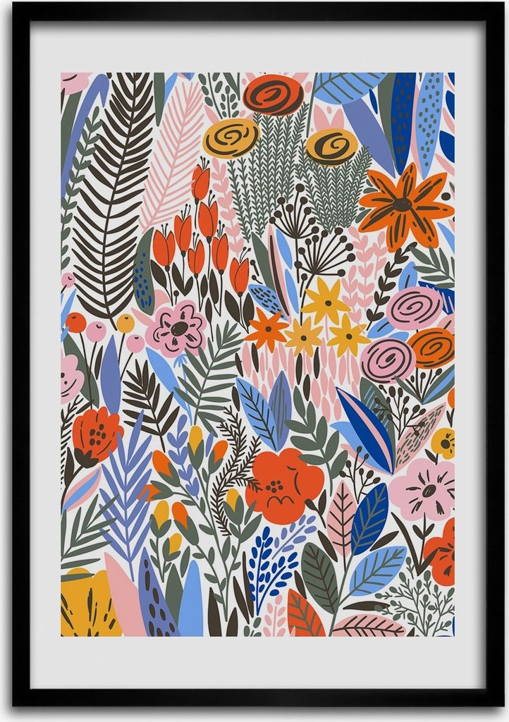 Bild - Bilderrahmen - 50 cm x 70 cm - MDF - Rahmen - Wandkunst Tropische Blumen
