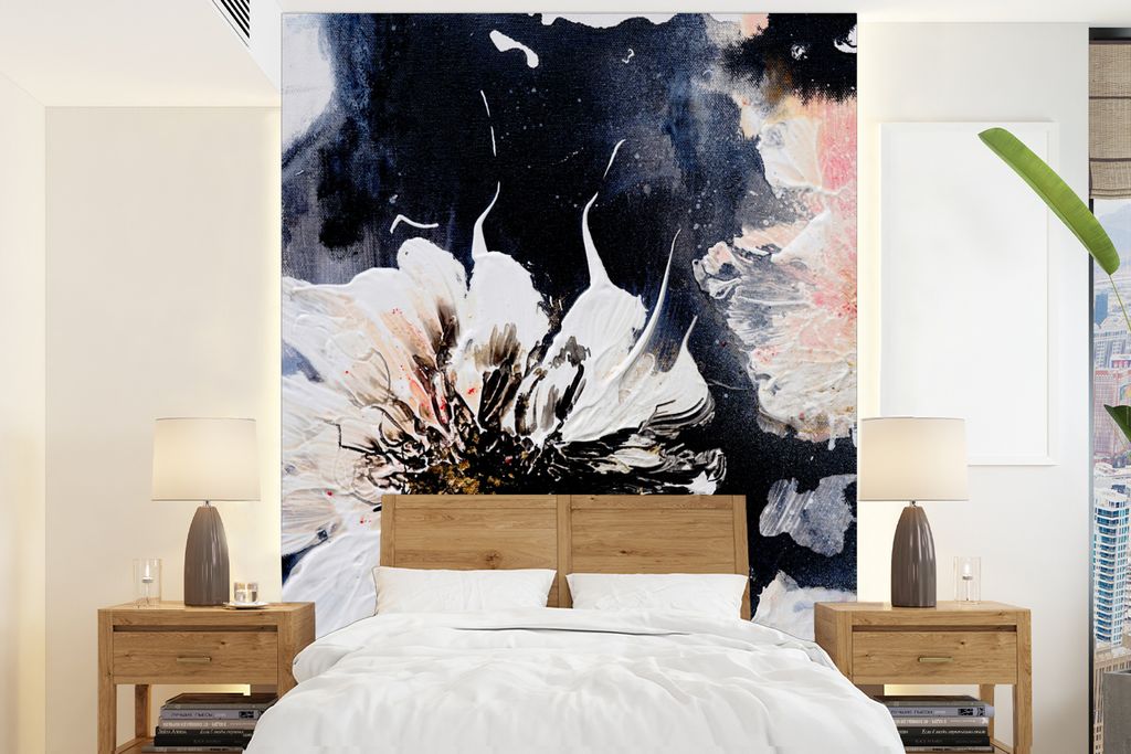 MuchoWow Fototapete für Wohnzimmer oder Schlafzimmer Wandtapete Vinyl Motivtapete Blumen - Kunst - Abstrakt - Malerei - 195x260 cm - Wandbild