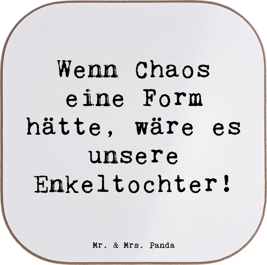 Mr. & Mrs. Panda Tassenuntersetzer Spruch Enkeltochter Chaos - Weiß - Geschenk, Liebe, Familie, Untersetzer für Gläser, Holzuntersetzer, Quadrat...