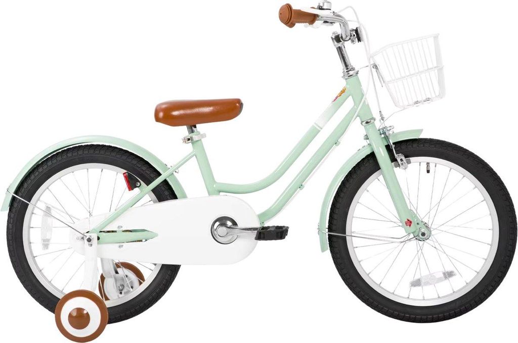 Kinderfahrrad 14 Zoll (36 cm) – Mit Stützrädern, Korb, Schutzblechen & Kettenschutz – Grün