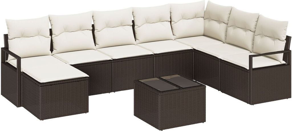 Möbel 8-teiliges Garten Sofa Set mit Kissen – Graues Poly Rattan, 2-Sitzer Garten Sofa mit Kissen – Braunes Poly Rattan - Gartensofas 3346508