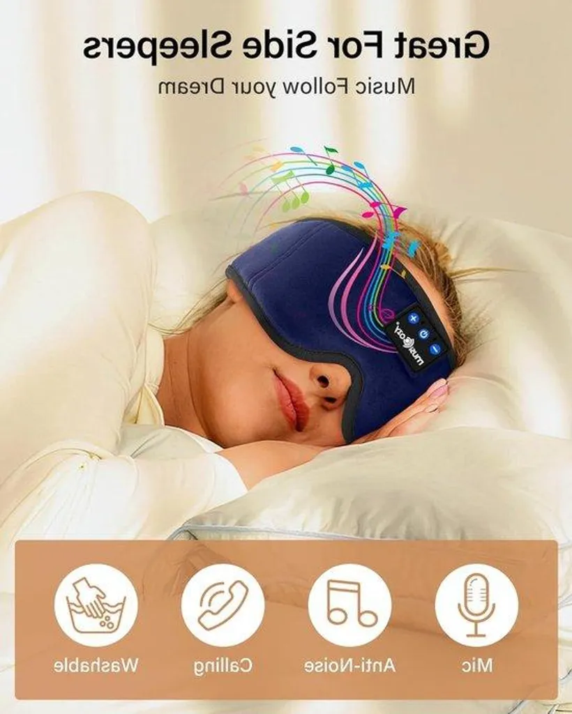 Bandeau de nuit Bluetooth unisexe noir pour dormir en musique - Sans fil