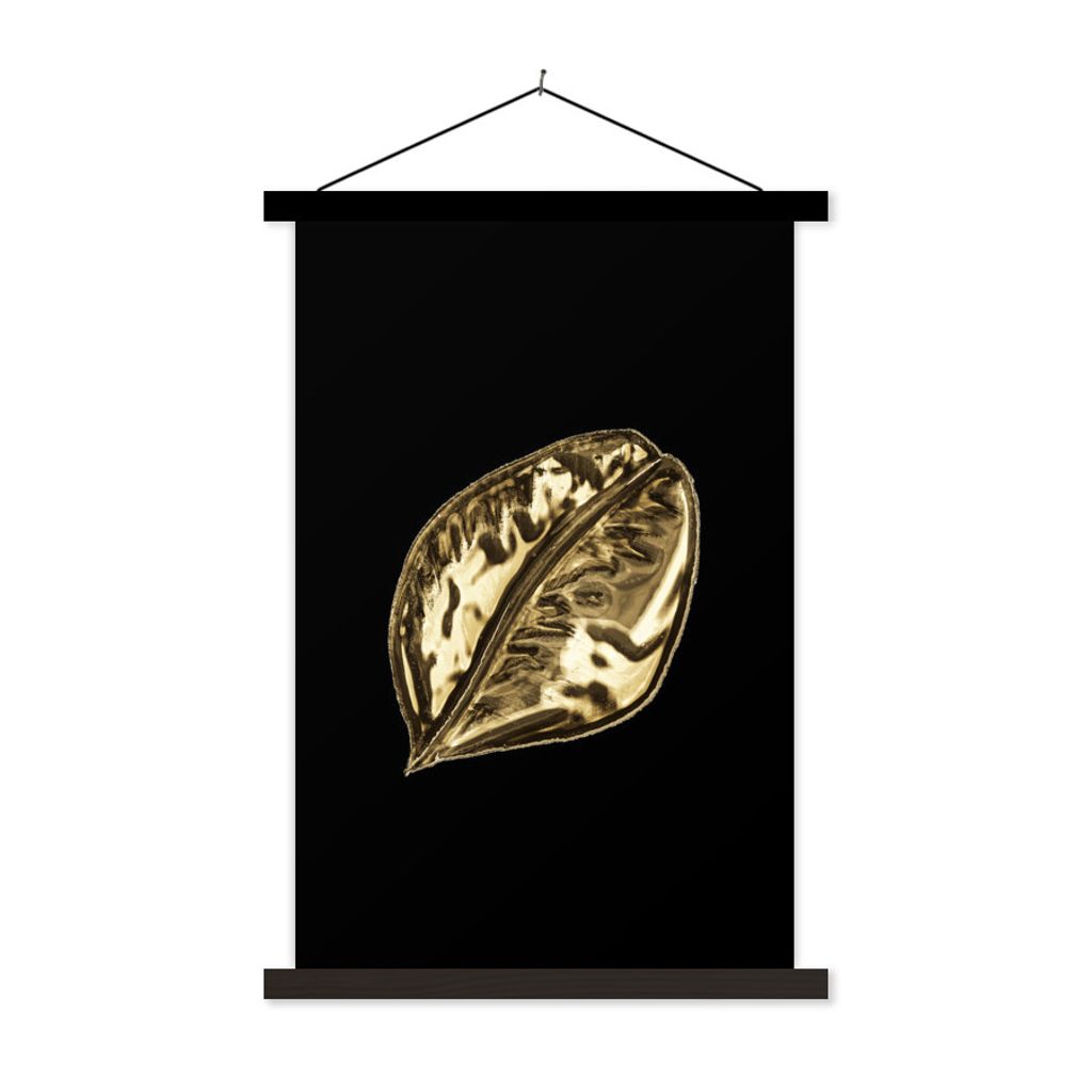 MuchoWow Textilposter Blatt - Schwarz und Gold - Pflanze 120x180 cm mit schwarzem Rahmen - Fotos