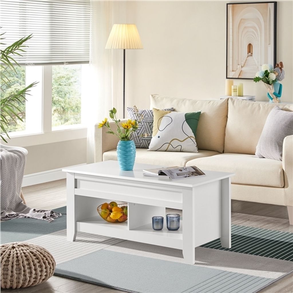 Yaheetech Couchtisch Weiß für Wohnzimmer