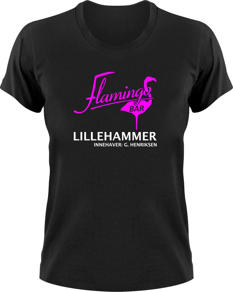 Styletex23 T-Shirt Lillehammer Lilyhammer Flamingo Bar Logo, Damen schwarz, XL
