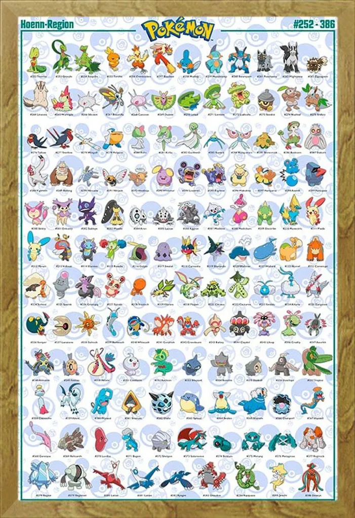 Poster Pokemon Hoenn Inglese Maxi 61x91.5 + Cornice Shinsuke Rovere MDF