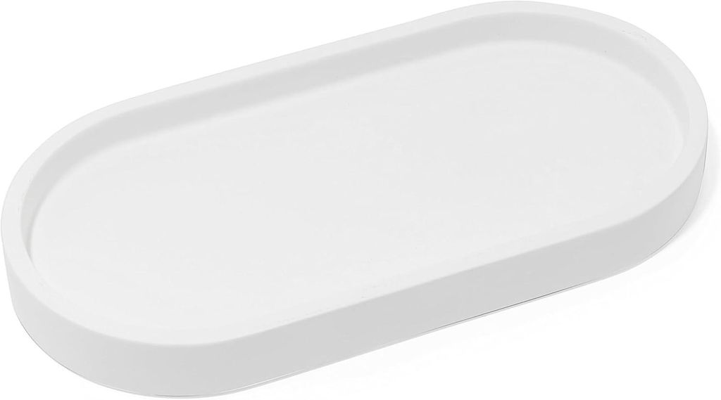Runde, mattweiße Schale – Ø 20 cm – Halterung für 2 Spender – Bad/Küche – praktische Organisation