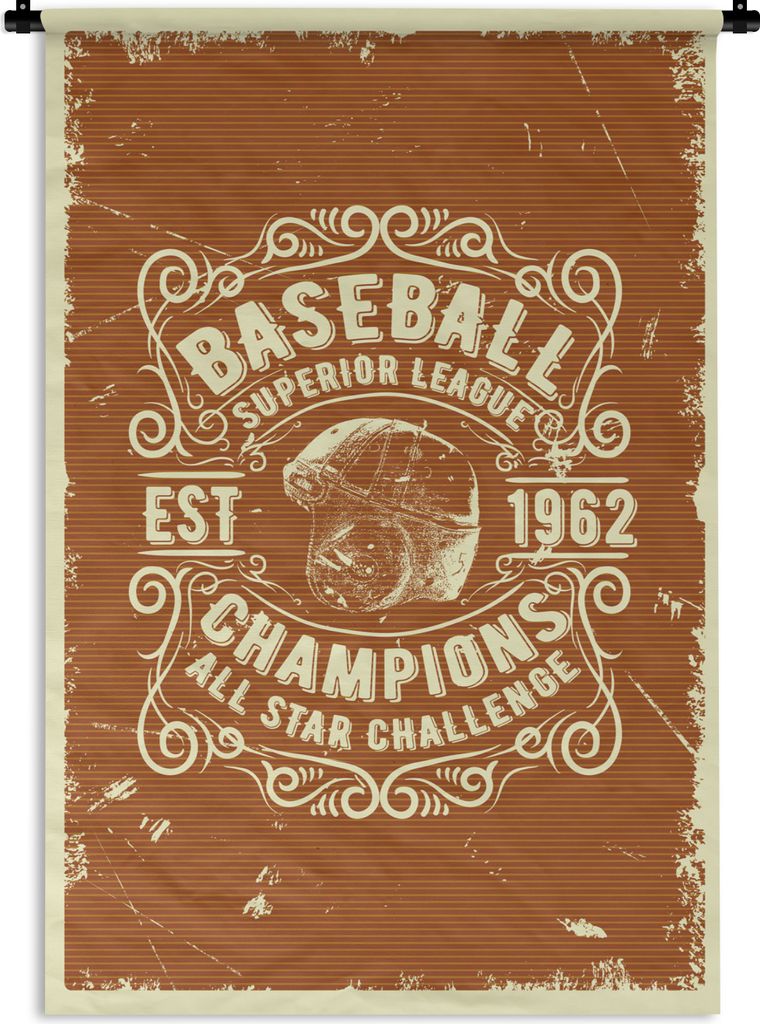 MuchoWow Wandteppich Wandbehang Jahrgang - Baseball - Braun 90x135 cm Tapisserie Dekoration Wandtuch - Baumwolle - Wandskulptur