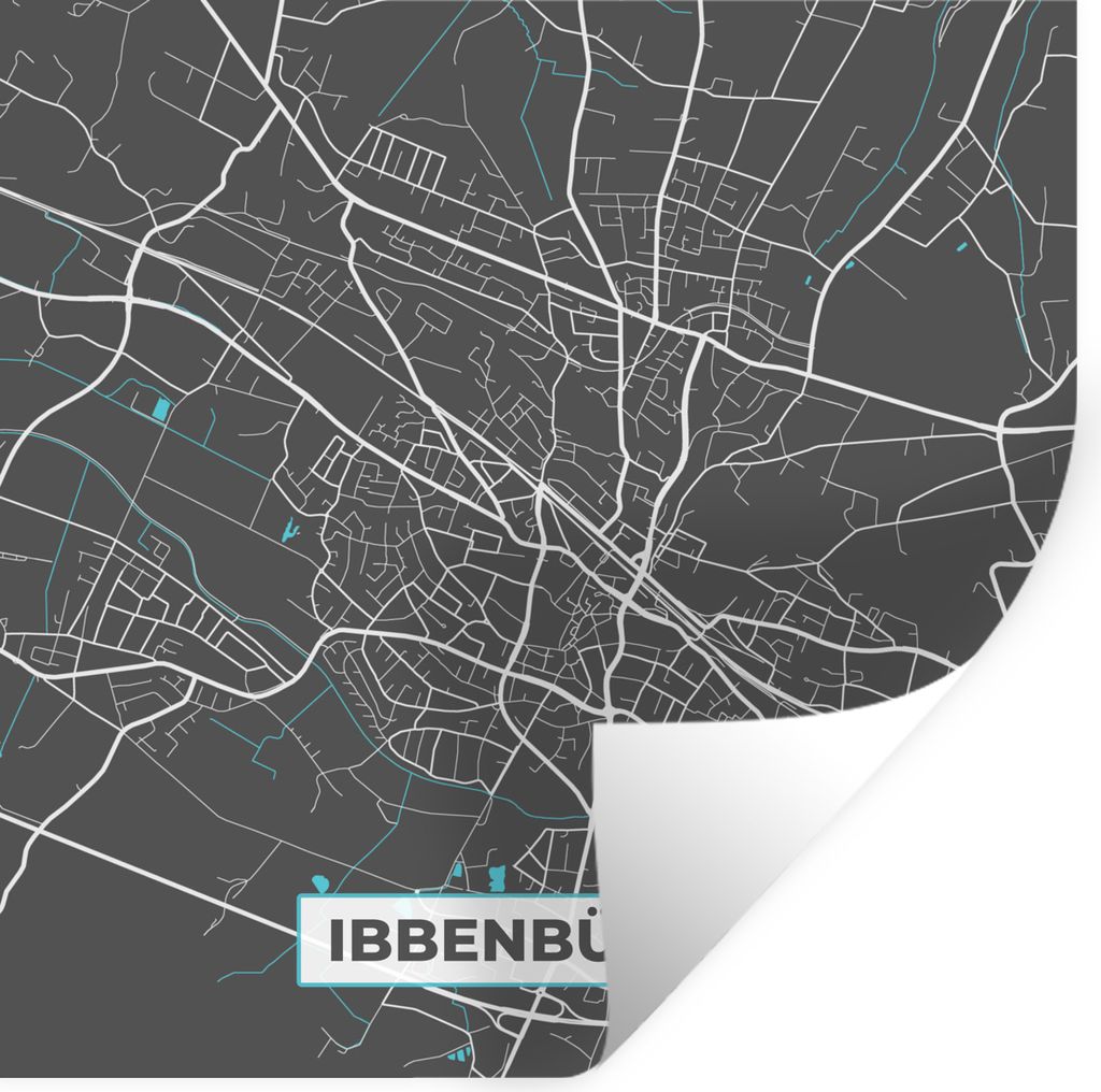 MuchoWow Wandtattoo Wandsticker Wandaufkleber Stadtplan - Karte - Deutschland - Blau - Ibbenbüren - Karte 80x80 cm Selbstklebend und Repositioni...