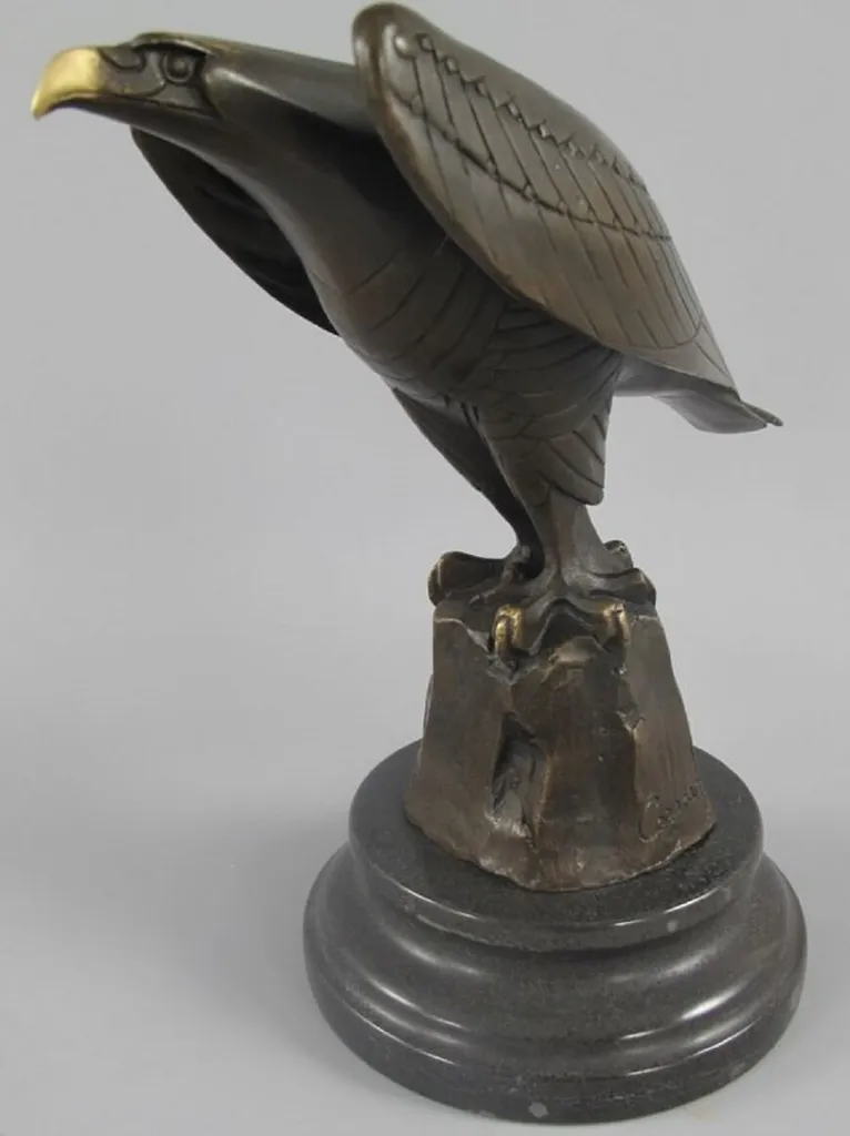 Sculpture Aigle en Bronze sur Socle Marbre - Objet de Décoration Luxe