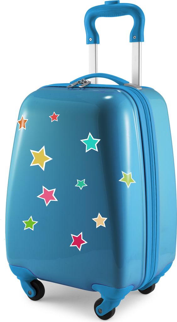 HAUPTSTADTKOFFER - For Kids - Kinderkoffer mit Rollen, kleiner Trolley reflektierende Sterne Sticker, Geschenke für Kinder, Kindertrolley 24 L,Cya...