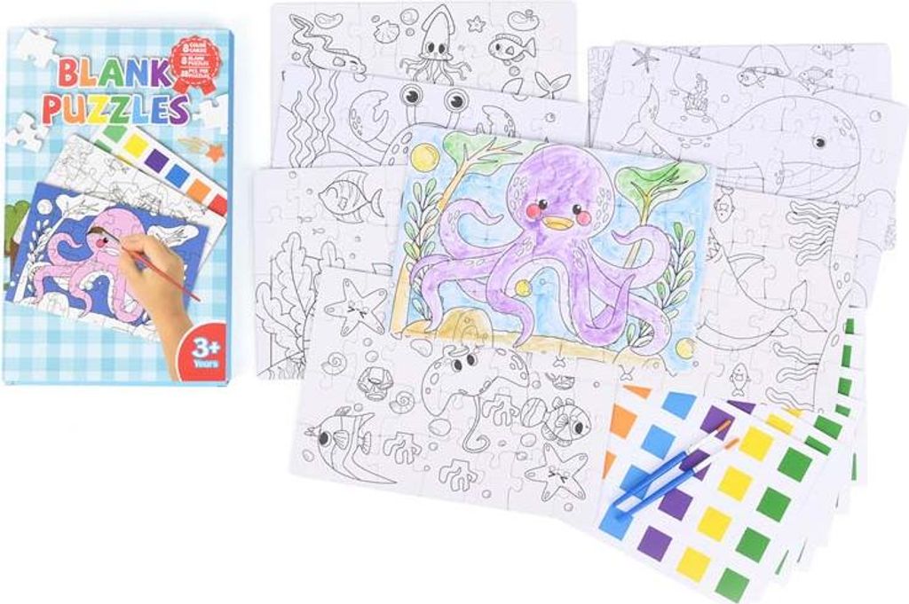 Leeres Mal-Puzzle Meeresthema - Mit Farbpalette, Kreatives Zeichenspiel für Kinder, Selbst Gestaltbar