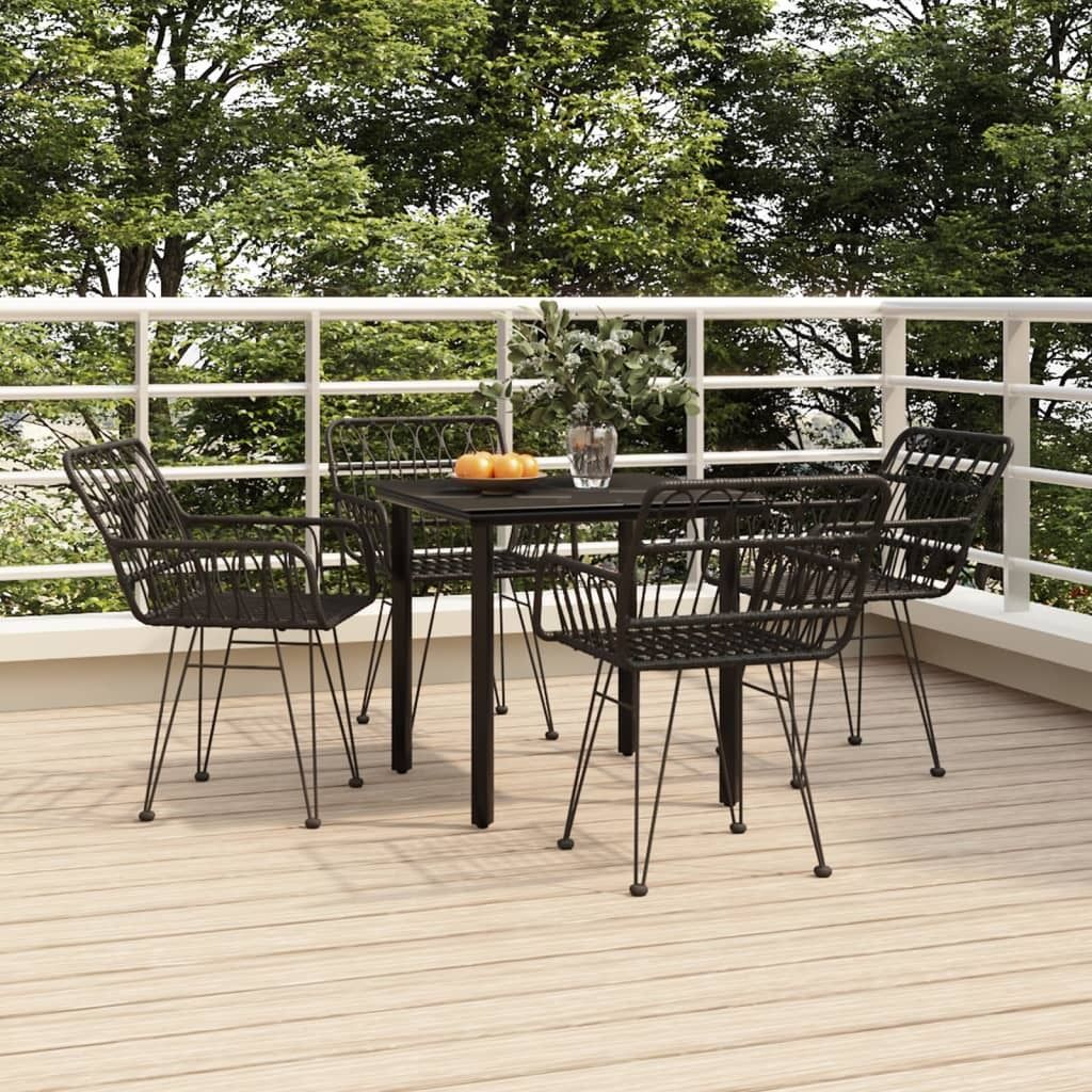 The Living Store 5-tlg. Garten-Essgruppe Schwarz Poly Rattan