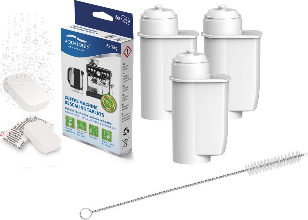 Siemens Wasserfilter-Set AL-Inte 3tlg, DecalcNew6 Entkalkungstabletten, Bürste AQ-434 - Filter-Ersatz Brita Intenza, TZ70003 - Reinigungsbürste