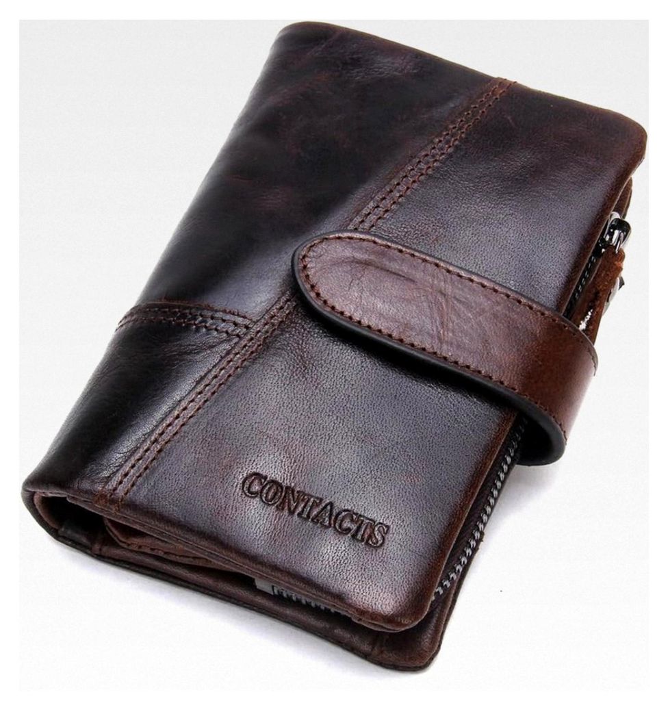 Herren Geldbörse aus echtem Leder - Bifold Trifold Kartenhalter mit Münztasche in Dunkelbraun