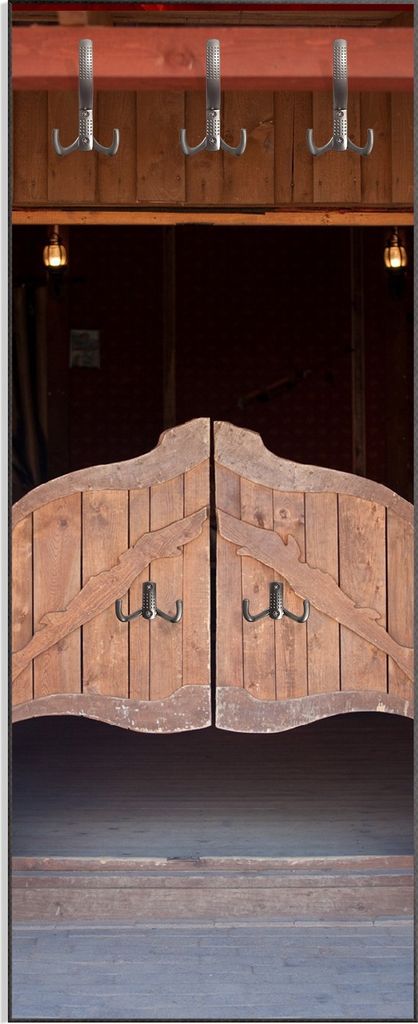 Wallario Flurgarderobe Wandgarderobe aus Holz, mit 5 Haken, Größe 50 x 125 cm, Motiv Saloontür