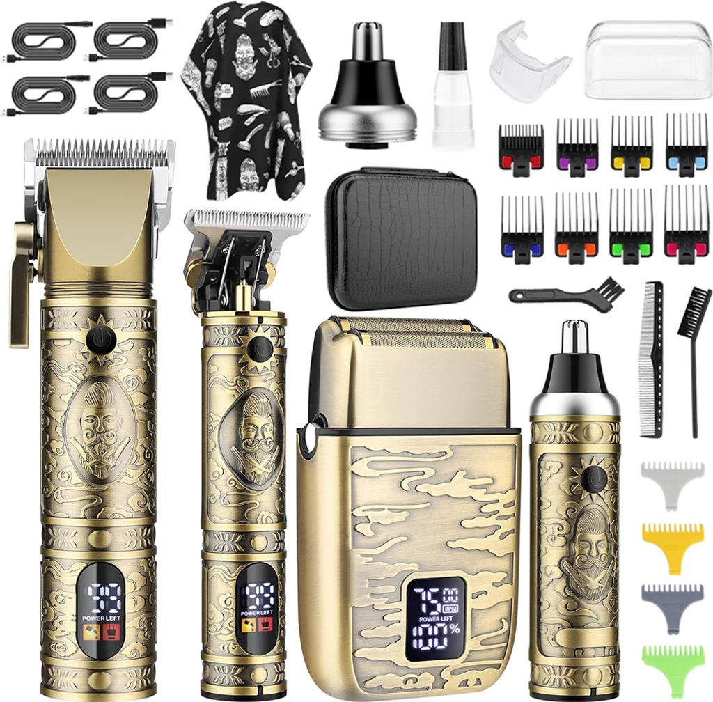 MODFU Haarschneider Haarschneidemaschine Wasserdicht Für Herren Haartrimmer Bartschneider LED-Display Batteriestatusanzeige(Gold)