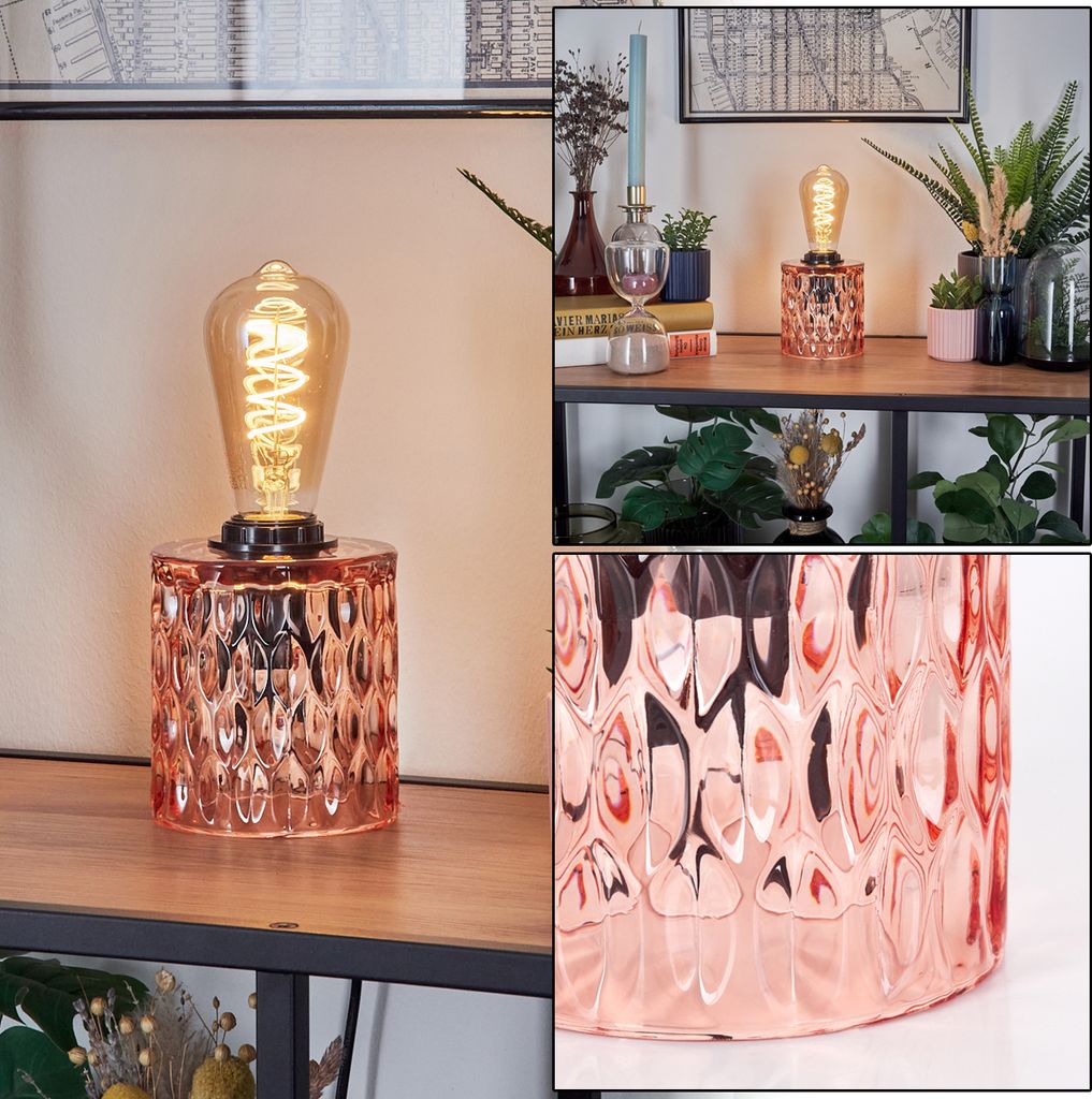 Pescara Tischlampe aus Glas/Metall in Rosa/Schwarz