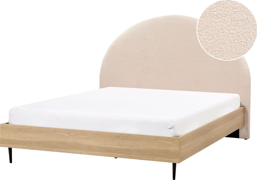 BELIANI Bett Beige u. Hellbraun 140 x 200 cm mit Holzrahmen Bouclé Stoff Polster Kopfteil Gepolstert Modern Stilvoll Elegant Design für Schlafzimmer