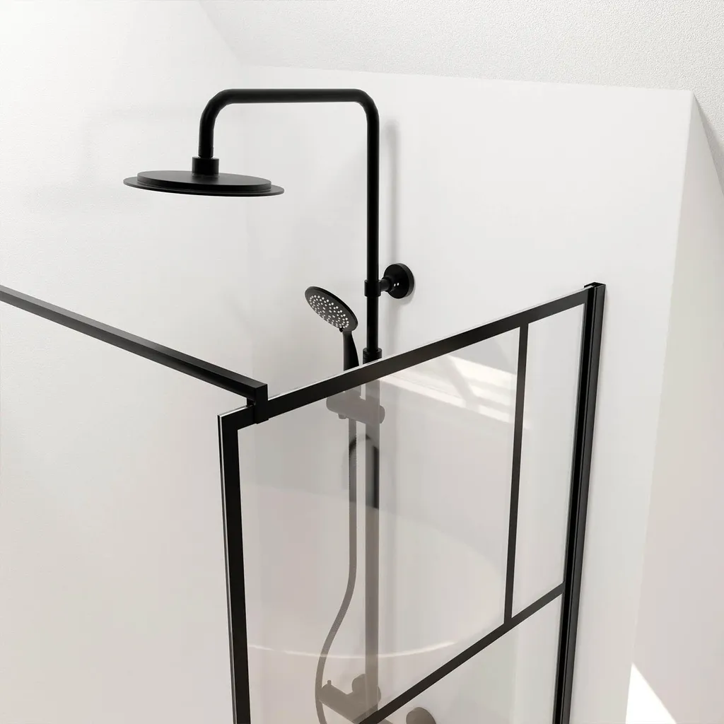 Paroi de Douche Verre Sérigraphié Brique 70 cm avec Profil Noir Mat