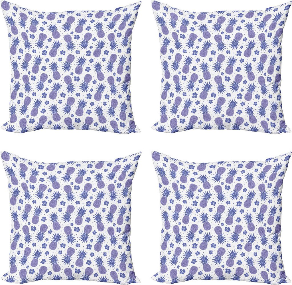 ABAKUHAUS Tropisch Kissenbezug Set (4 Stück), Hibiscus und Ananas, Moderner Doppelseitiger Digitaldruck, 45 cm x 45 cm, Lavendel und Lila