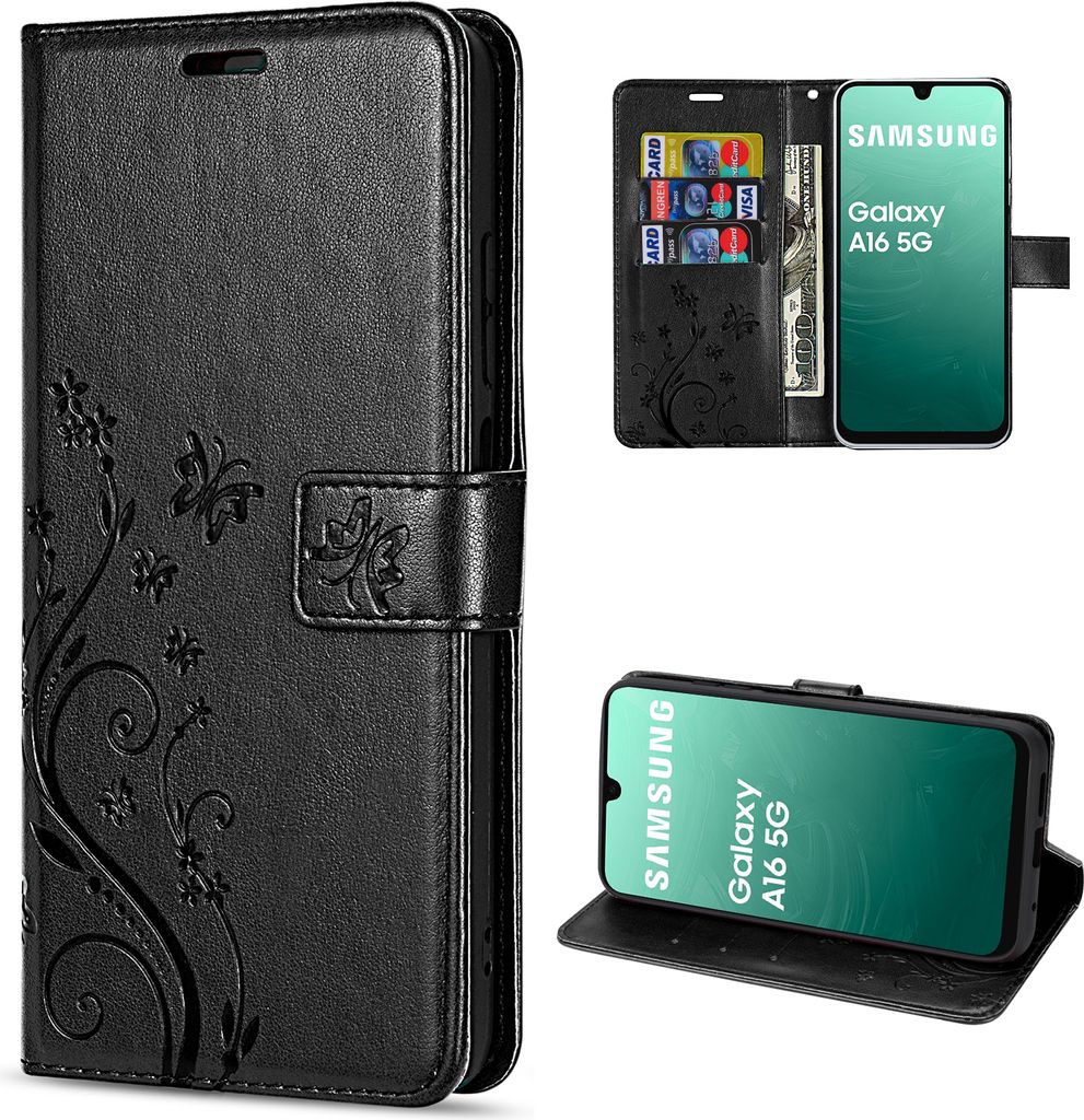 Handy Tasche für Samsung Galaxy A16 5G Hülle Handyhülle Klapphülle Wallet Case Schwarz