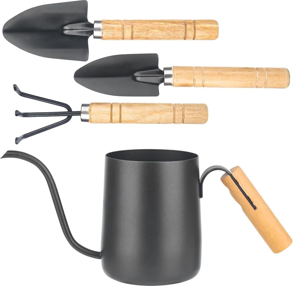 Mini Gießkanne für Zimmerpflanzen - 350 ml Edelstahl mit langem Auslauf und Gartenwerkzeug