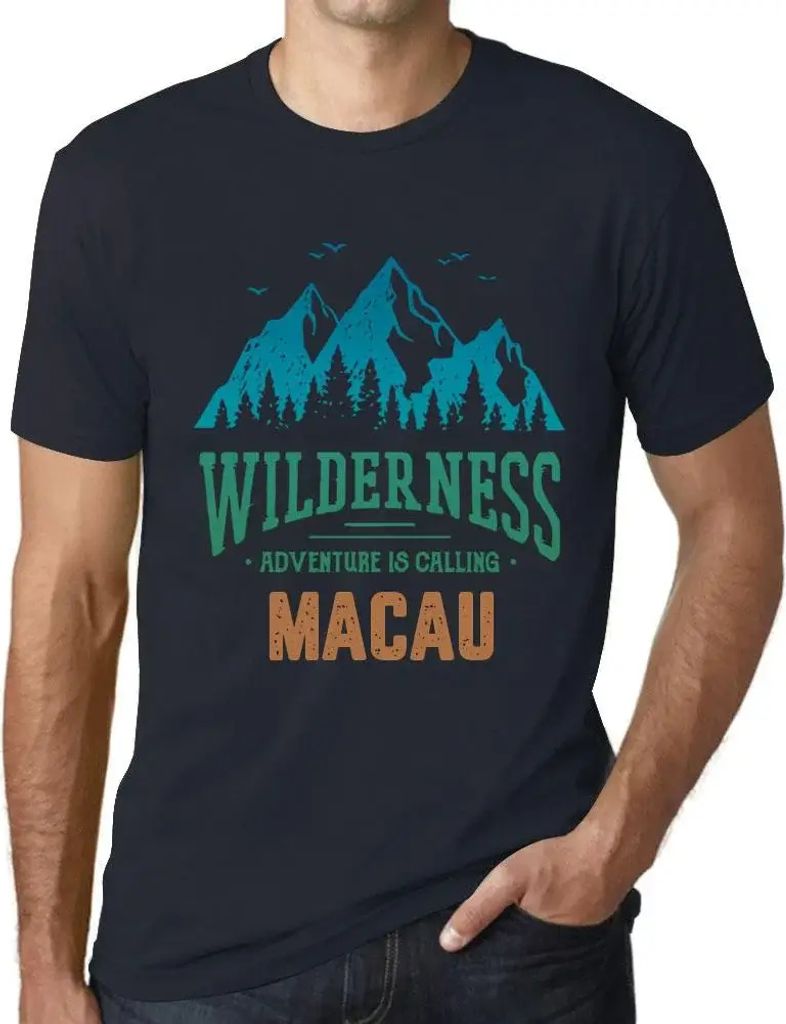 Herren Grafik T-Shirt Wildnis Abenteuer ruft in Macau – Wilderness, Adventure Is Calling Macau – Öko-Verantwortlich Vintage Jahrgang Kurzarm L...