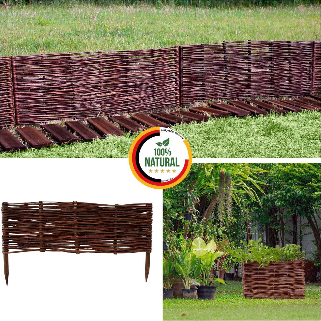Floranica 1 Stück Beeteinfassung Weide 20 cm x 60 cm Handgemachte Rasenkante Beetbegrenzung - Beetzaun