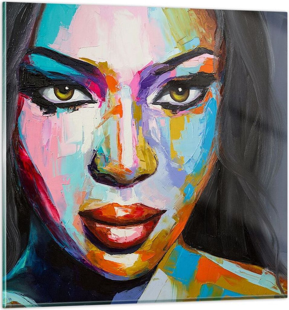 Bilder auf glas - Mädchen Gesicht - 50x50cm - Glasbilder - Wandbilder - Kunstdruck - zum Aufhängen bereit - Wanddekoration aus Glas - Glas Bilder...