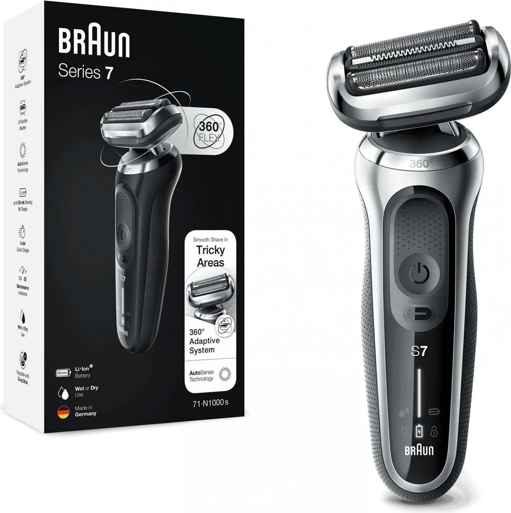 Rasoir à Grille Braun Series 7 71-S1000s Argent - Système AutoSense